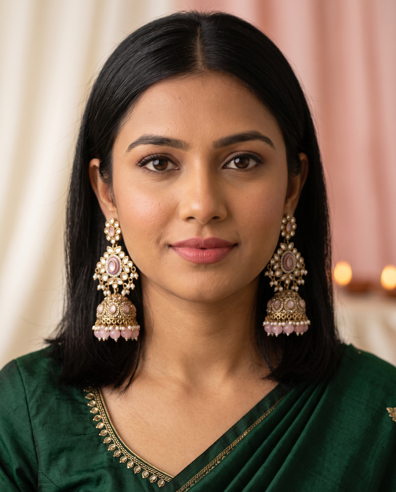 Daughter wearing Gulnaar pink dangling jhumkas – Hishen Jewelz Papa ni Pari