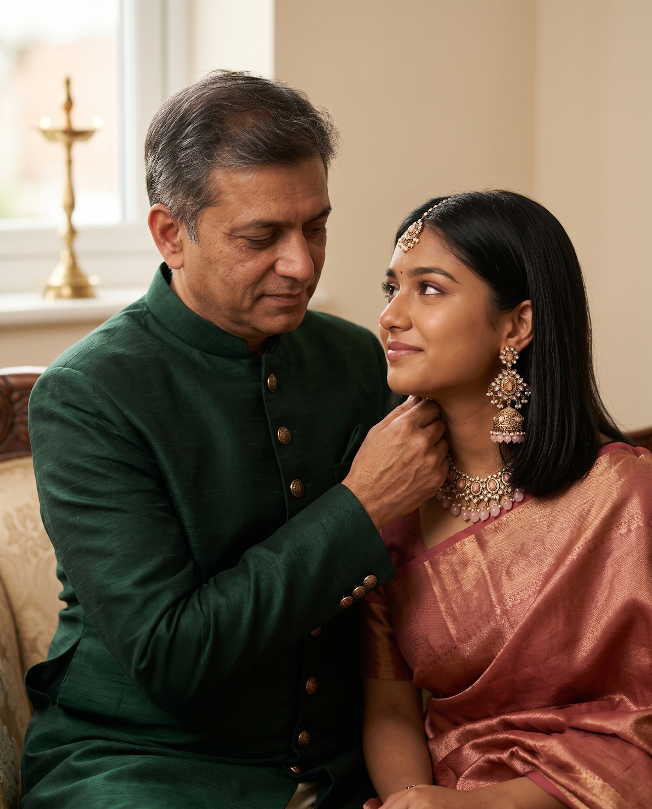 Father and daughter moment, daughter wearing Gulnaar pink jhumkas – Papa ki Pari